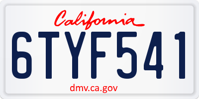 CA license plate 6TYF541