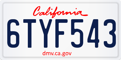 CA license plate 6TYF543