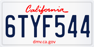 CA license plate 6TYF544