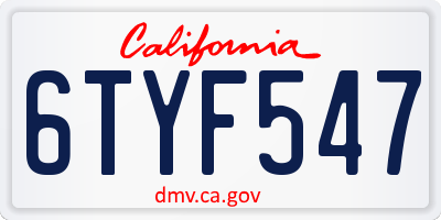 CA license plate 6TYF547