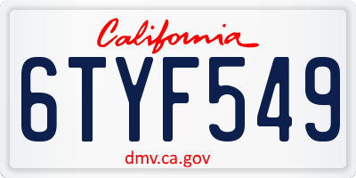 CA license plate 6TYF549