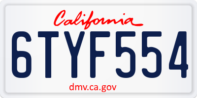 CA license plate 6TYF554