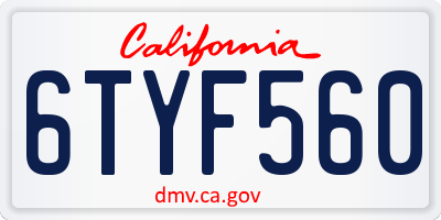 CA license plate 6TYF560