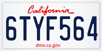 CA license plate 6TYF564