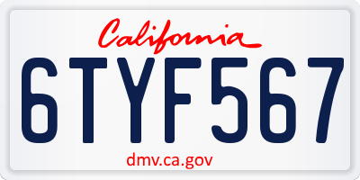 CA license plate 6TYF567