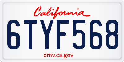 CA license plate 6TYF568