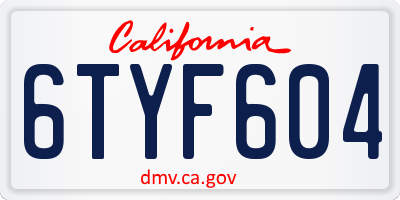 CA license plate 6TYF604