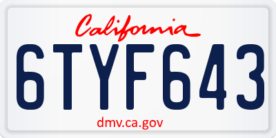 CA license plate 6TYF643