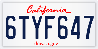 CA license plate 6TYF647