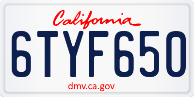 CA license plate 6TYF650