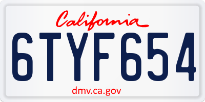 CA license plate 6TYF654