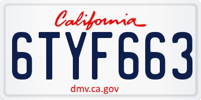 CA license plate 6TYF663