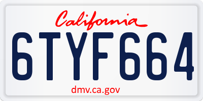 CA license plate 6TYF664