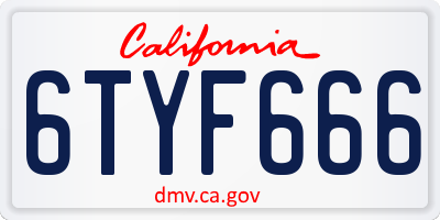 CA license plate 6TYF666