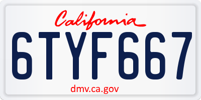 CA license plate 6TYF667