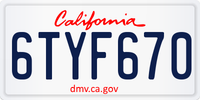 CA license plate 6TYF670