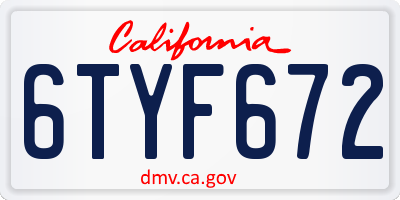 CA license plate 6TYF672