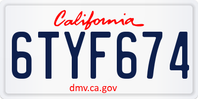CA license plate 6TYF674