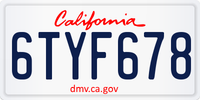 CA license plate 6TYF678