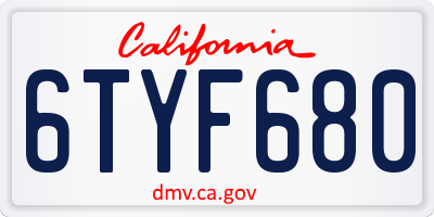 CA license plate 6TYF680