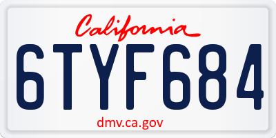 CA license plate 6TYF684
