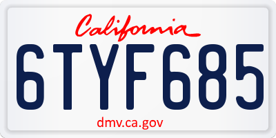 CA license plate 6TYF685