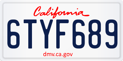 CA license plate 6TYF689