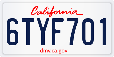CA license plate 6TYF701