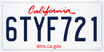 CA license plate 6TYF721