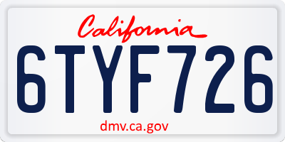 CA license plate 6TYF726