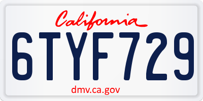 CA license plate 6TYF729