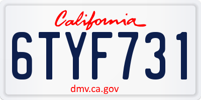 CA license plate 6TYF731