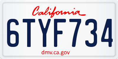 CA license plate 6TYF734