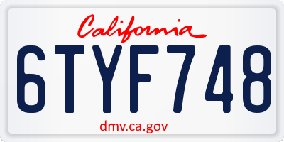 CA license plate 6TYF748