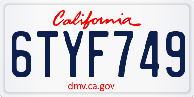 CA license plate 6TYF749