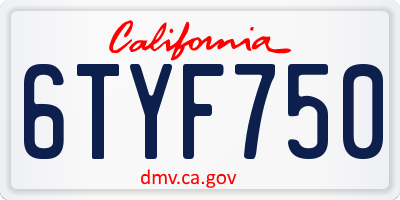 CA license plate 6TYF750