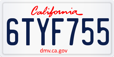 CA license plate 6TYF755
