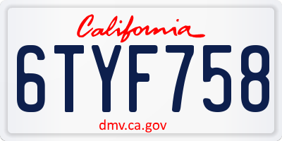 CA license plate 6TYF758
