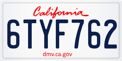 CA license plate 6TYF762