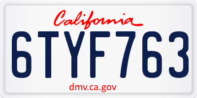 CA license plate 6TYF763