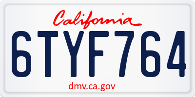 CA license plate 6TYF764