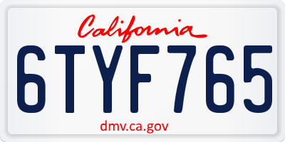 CA license plate 6TYF765