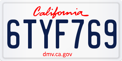 CA license plate 6TYF769