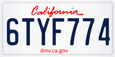 CA license plate 6TYF774