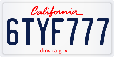 CA license plate 6TYF777