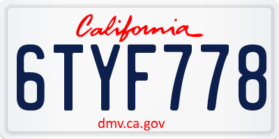 CA license plate 6TYF778