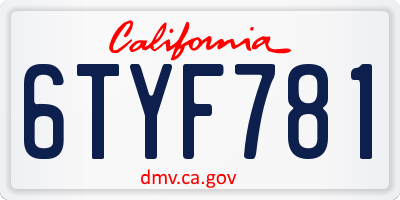 CA license plate 6TYF781