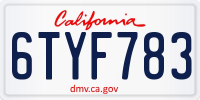 CA license plate 6TYF783