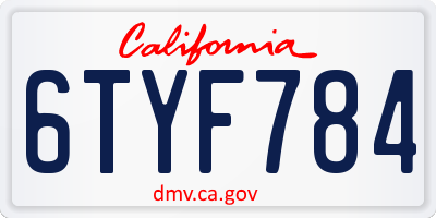 CA license plate 6TYF784