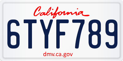 CA license plate 6TYF789
